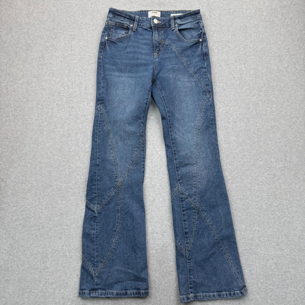 Cotton On Jeans Women 26 Y2K Patchwork Seam Stretch Bootcut Flare Denim Blue